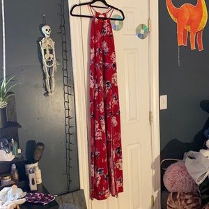 candie's long red floral print dress medium